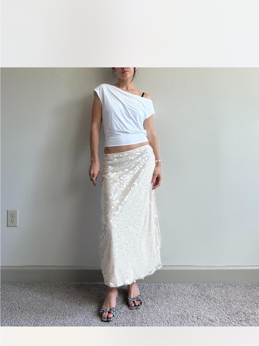 Old Navy White Sequin Maxi Skirt